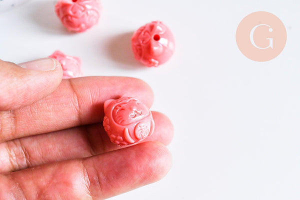 Perles chat résine rose 18.5mm,perle pierre en corail synthétique, x1 (G7085)