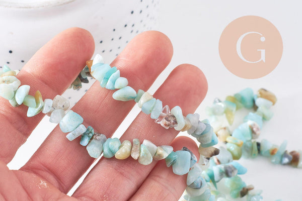 Perles chips amazonite naturelle 5-8mm, x1 fil 76cm (G10294)