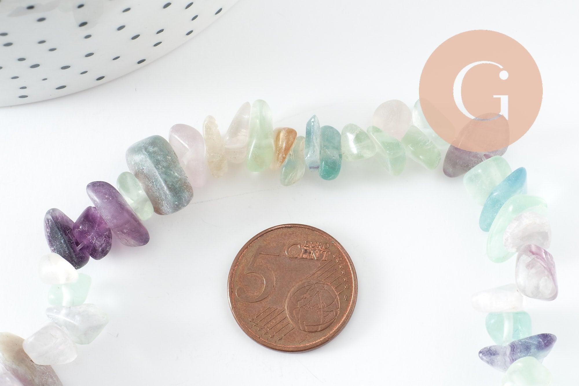 Perles chips fluorite verte et violette naturelle, x1 fil de 80cm (G0907)
