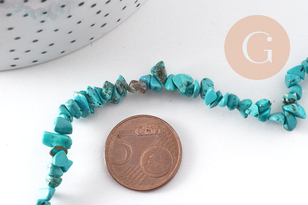 Perles chips turquoise naturelle 5-8mm, x1 fil 83cm (G10910)