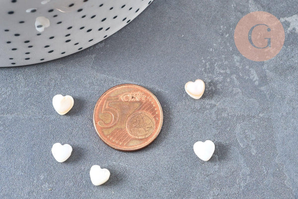 Perles coeur nacre naturelle blanche 6mm, 1x fil de 37cm (G6817)