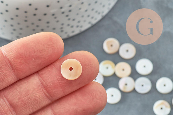 Perles coquillage blanc naturel heishi,rondelle coquillage blanc ,coquillage ivoire,perle coquillage, 10mm, x50 G5570