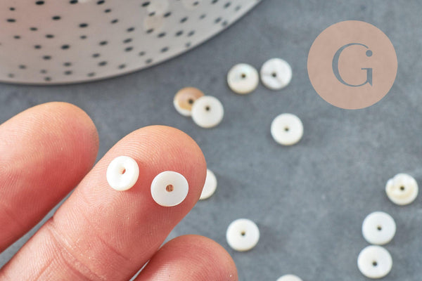 Perles coquillage blanc naturel heishi,rondelle coquillage blanc ,coquillage ivoire,perle coquillage, 6mm, x50 G3919