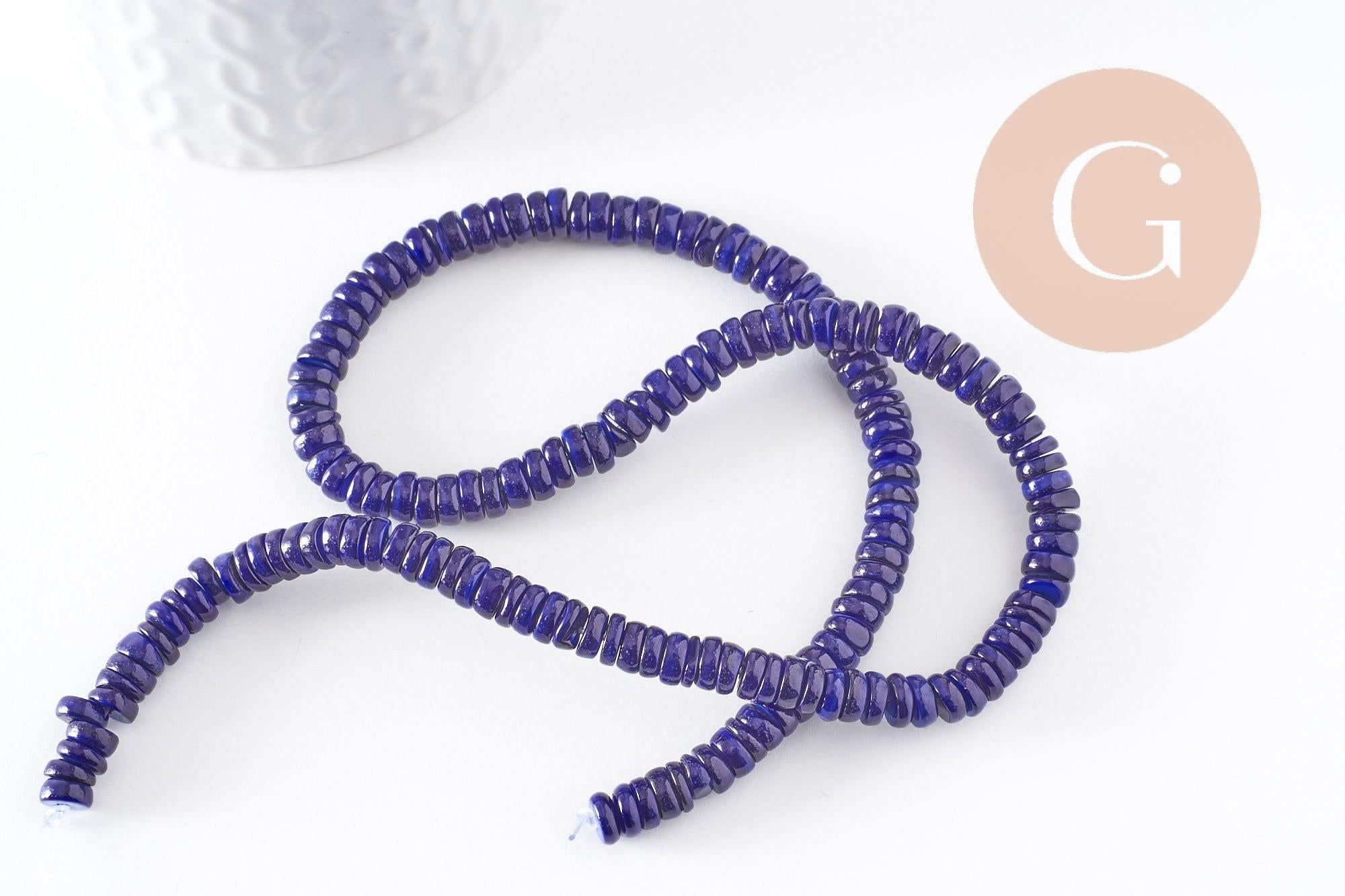 Perles coquillage bleu naturel heishi 5-6mm, x1 fil de 40cm (G3911)