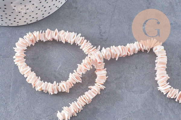 Perles coquillage naturel, chips coquillages, rose clair, 10mm, fil de 42 cm, x1 (G3849)
