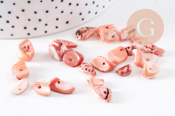Perles coquillage naturel chips rose clair 8-18mm, x20gr (G1078)