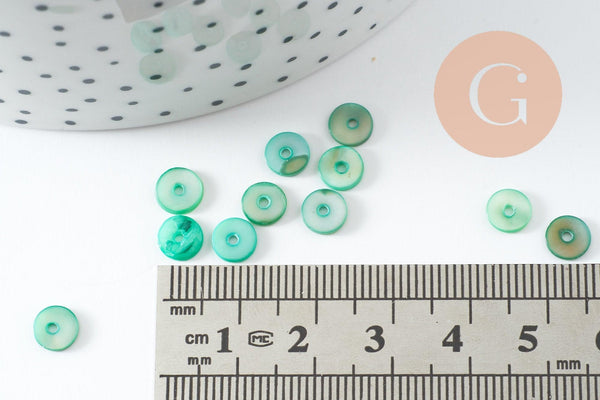 Perles coquillage naturel heishi teinté vert 6mm,rondelle coquillage, x50 G5573