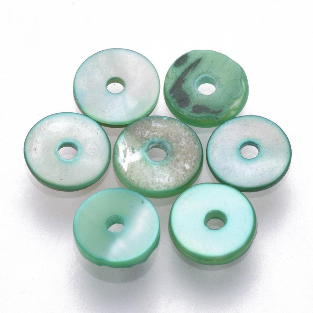 Perles coquillage naturel heishi teinté vert 6mm,rondelle coquillage, x50 G5573