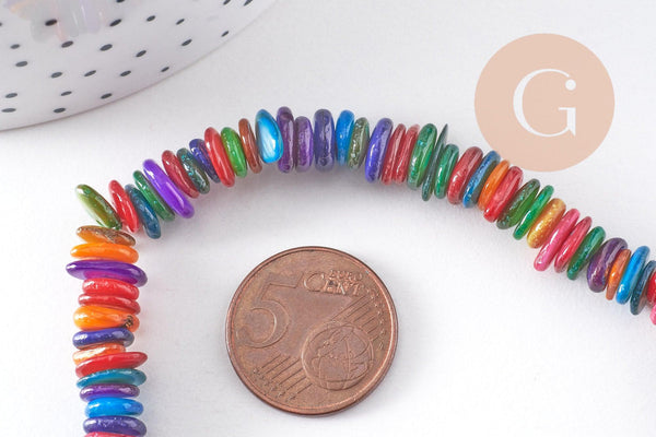 Perles coquillage naturel multicolore 5-10mm, x1 fil (G3031)