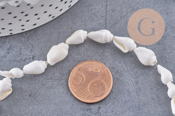 Perles coquillage naturel percés blanc, x1 fil de 135cm (G7987)