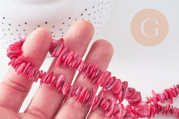 Perles coquillage naturel rose 8-28mm, fil de 75cm x1 (G1029)