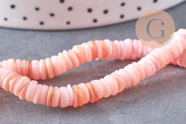 Perles coquillage naturel rose clair naturel heishi 5-6mm,x1 fil de 40cm (G1447)