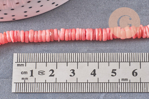 Perles coquillage naturel rose clair naturel heishi 5-6mm,x1 fil de 40cm (G1447)