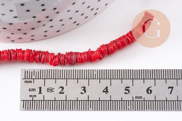 Perles coquillage rouge naturel heishi 5-6mm, x1 fil de 40cm (G1813)