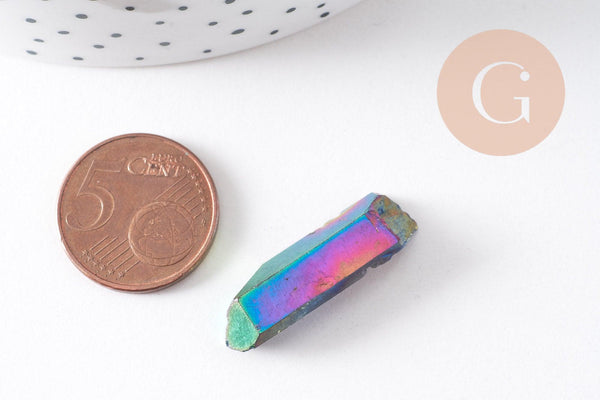 Perles cristal de roche bleu irisé, pierre brute, perle pierres naturelle, x10 (G0750)