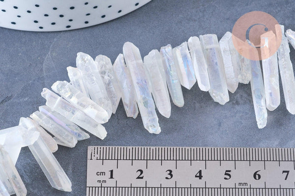 Perles cristal de roche naturel irisé 20-50mm, x10 (G6205)