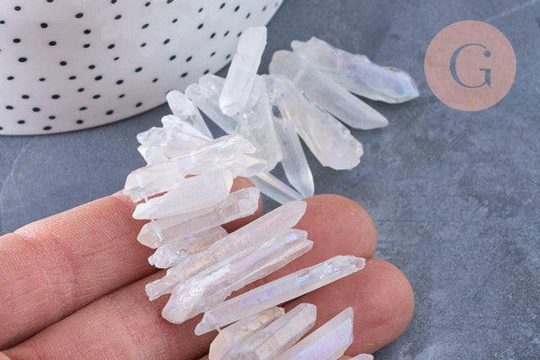 Perles cristal de roche naturel irisé 20-50mm, x10 (G6205)