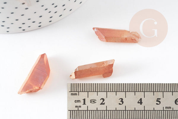 Perles cristal de roche orange irisé 10-45mm, perle pierre brute, perle pierres, pierre naturelle, x5 (G0977)