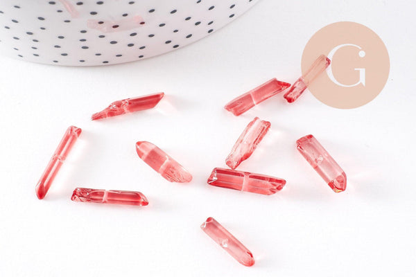 Perles cristal de roche rouge ,pierre brute, perle pierres, pierre naturelle,14-30mm, x10 (G3400)