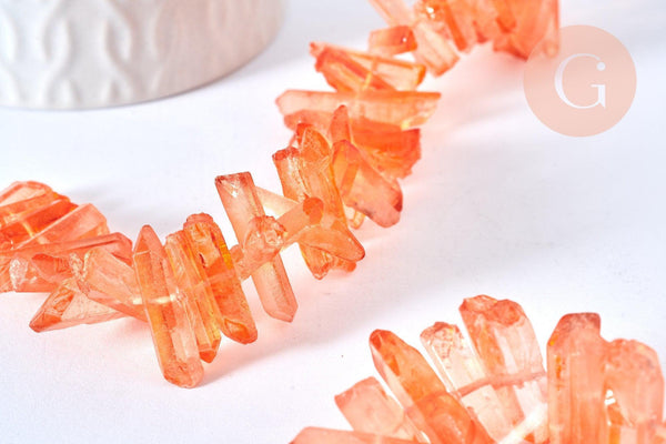 Perles cristal de roche teinté orange, pierre roulée ,perle pierres naturelle, 14-30mm, x10 (G6900)