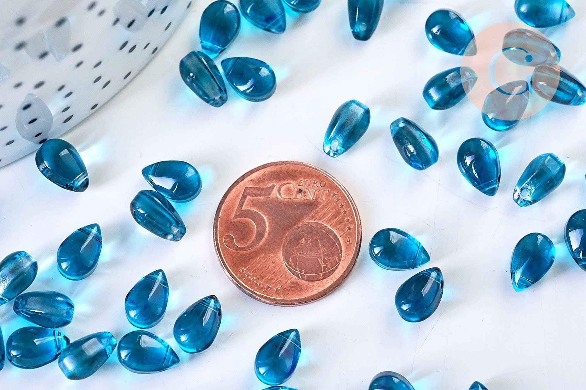 Perles cristal goutte bleu, cristal tchèque,9x6x5mm, x10 (G5360)