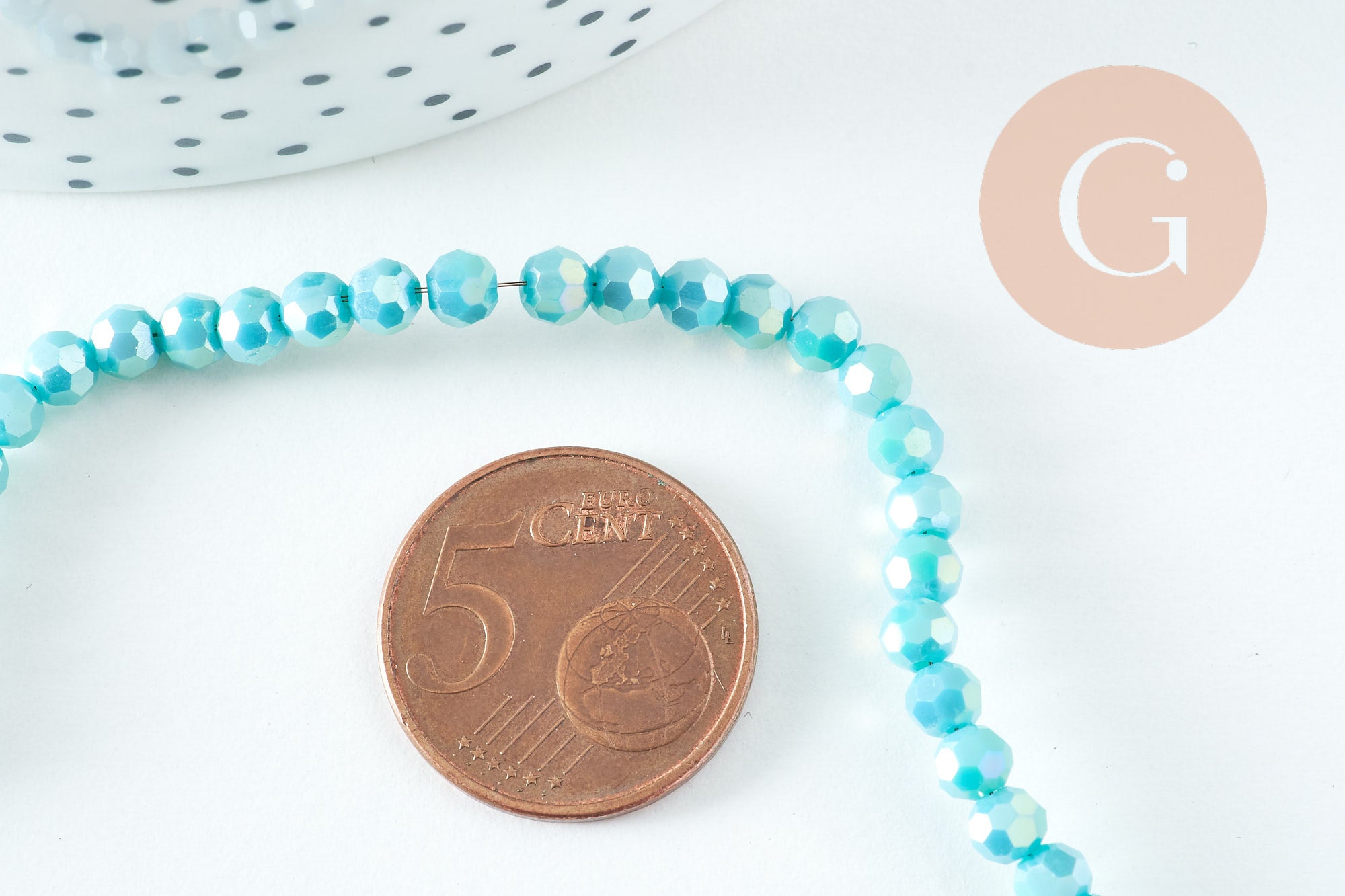 Perles cristal ronde facetté turquoise irisé 4mm, x1 fil de 32cm (G10725)