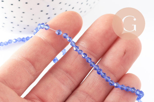 Perles cristal toupies à facette bleu transparent 3mm,perles bijoux, perle cristal bleu, fil de 46cm , x1 (G2853)