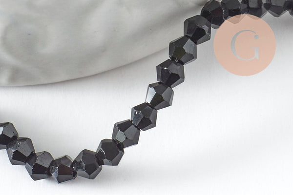 Perles cristal toupies Ă facette noir 2x3mm, x1 fil de 49cm (G4670)