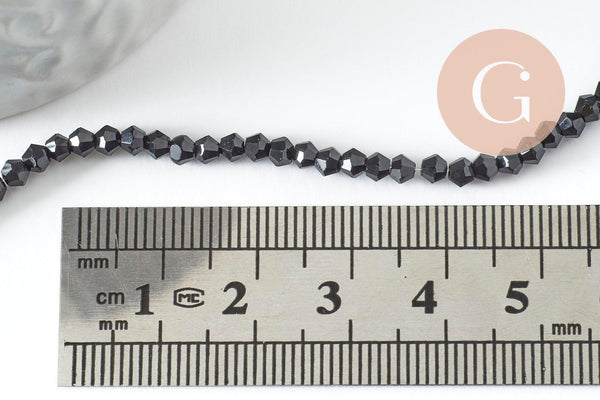 Perles cristal toupies Ă facette noir 2x3mm, x1 fil de 49cm (G4670)
