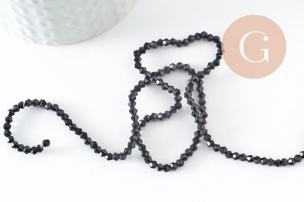 Perles cristal toupies Ă facette noir 2x3mm, x1 fil de 49cm (G4670)