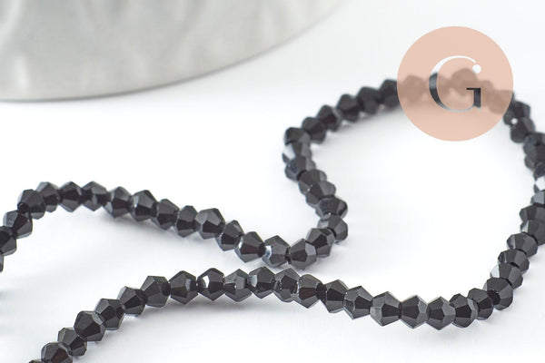 Perles cristal toupies Ă facette noir 2x3mm, x1 fil de 49cm (G4670)