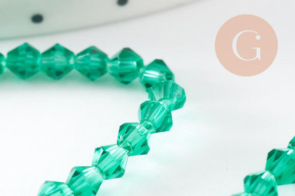 Perles cristal toupies à facette vert transparent, perle cristal vert, , fil de 45cm, 3x3mm, x1 (G0950)