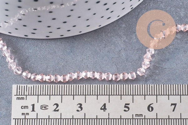 Perles cristal toupies facette rose transparent facetté 3mm, x1 fil de 44 cm (G1856)