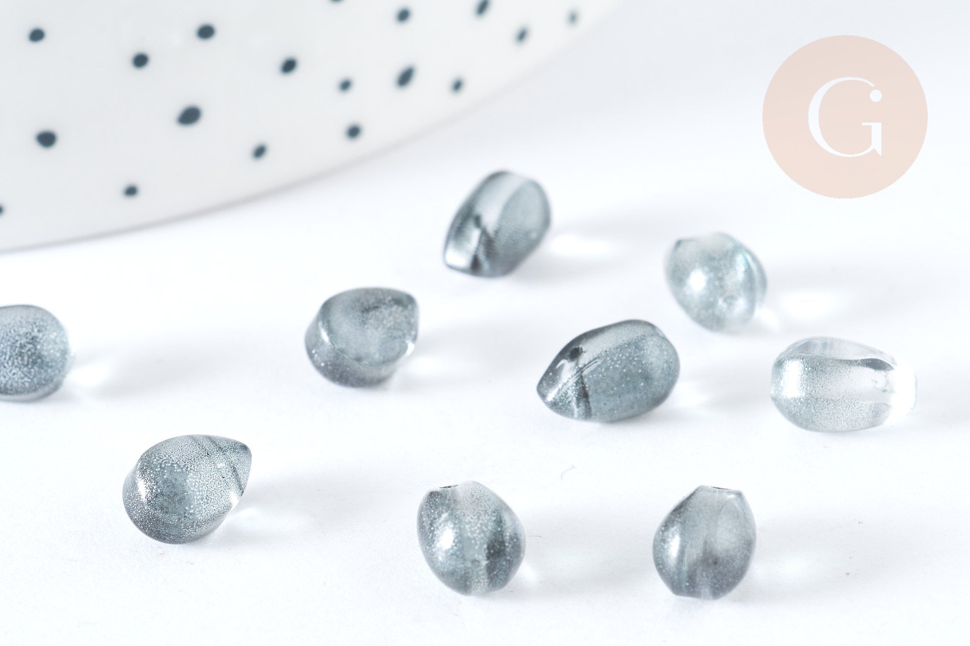 Perles cristal transparent goutte paillettes dorées 9mm, verre, x50 (G7295)