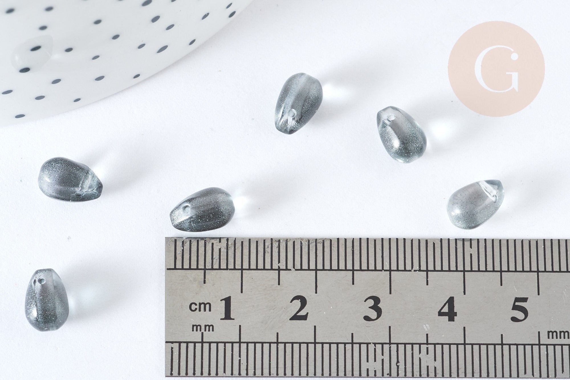 Perles cristal transparent goutte paillettes dorées 9mm, verre, x50 (G7295)