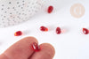 Perles cristal transparent goutte rouge 9mm, verre,x50 (G7296)