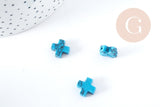 Perles croix en howlite naturelle turquoise 12mm,perles pierre, x5 (G8278)