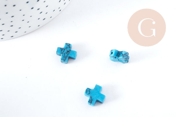 Perles croix en howlite naturelle turquoise 12mm,perles pierre, x5 (G8278)