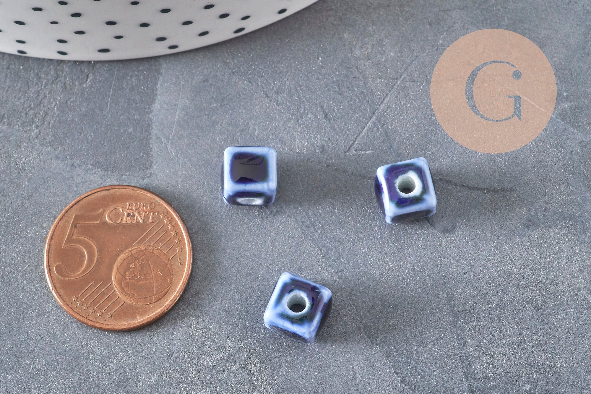 Royal Blue Ceramic Cube Beads 8mm, x5 (G11239)
