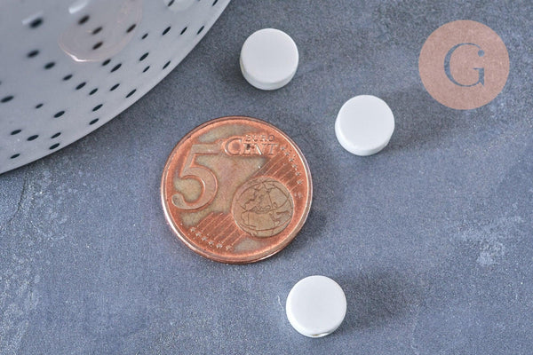 Perles disque céramique blanche 8mm, x10 (G3497)