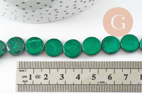 Perles disque coco vert, bois naturel,perle bois,Perle géométrique, perle ronde bois,25mm, le fil de 33 perles , x1 (G0004)