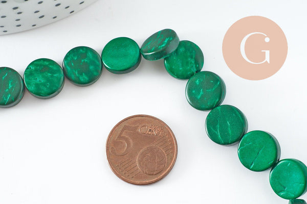 Perles disque coco vert, bois naturel,perle bois,Perle géométrique, perle ronde bois,25mm, le fil de 33 perles , x1 (G0004)