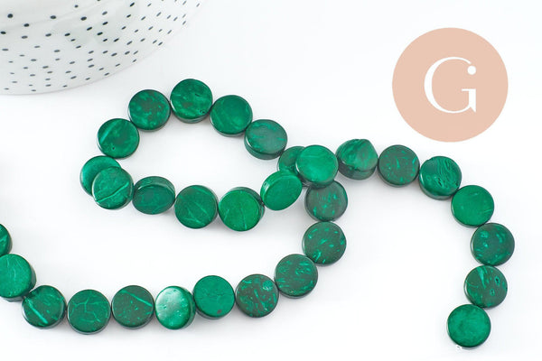 Perles disque coco vert, bois naturel,perle bois,Perle géométrique, perle ronde bois,25mm, le fil de 33 perles , x1 (G0004)