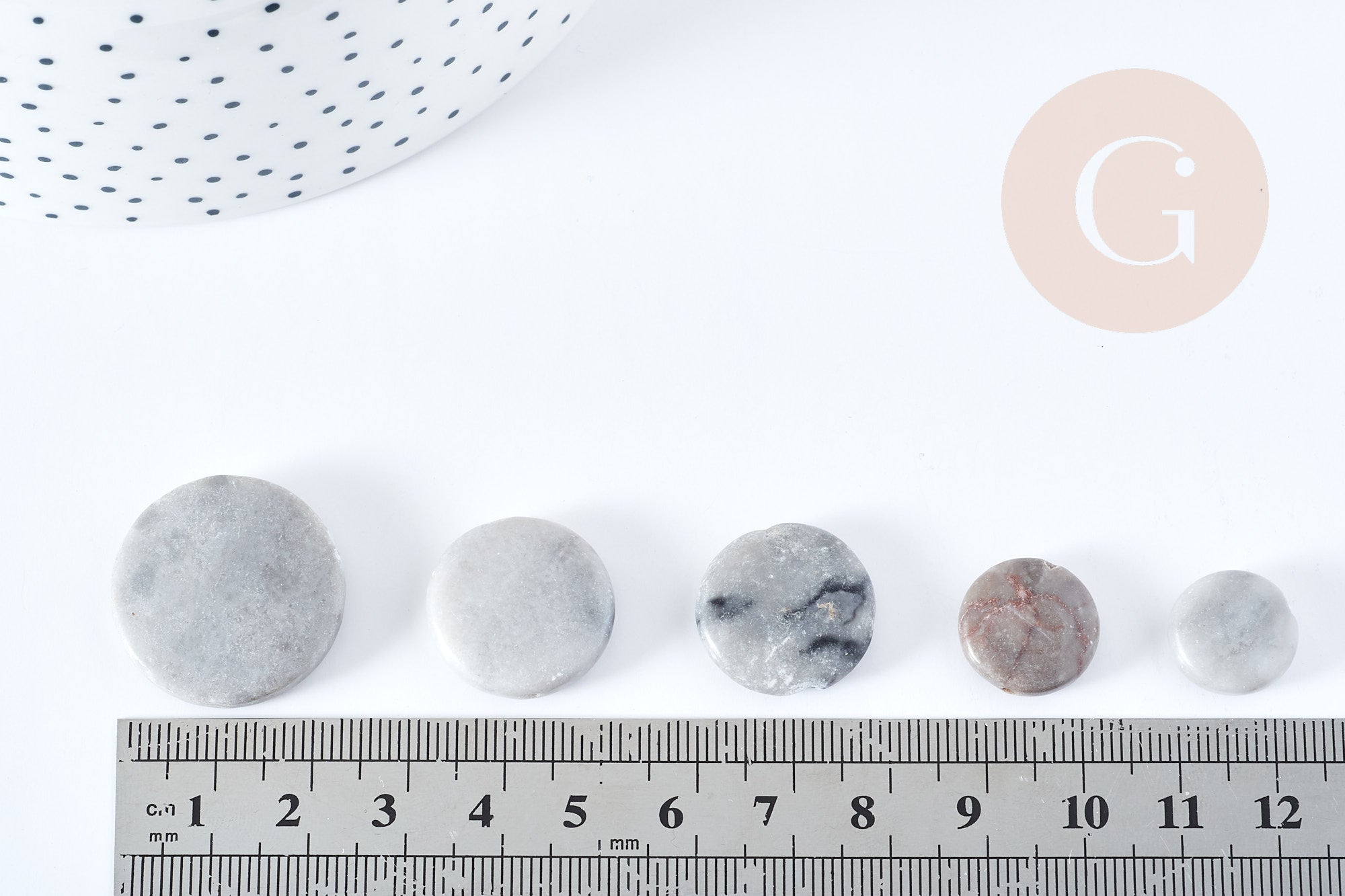 Perles disque jaspe naturel gris marbré 11-22mm, x5 perles (G8646)