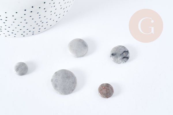 Perles disque jaspe naturel gris marbré 11-22mm, x5 perles (G8646)