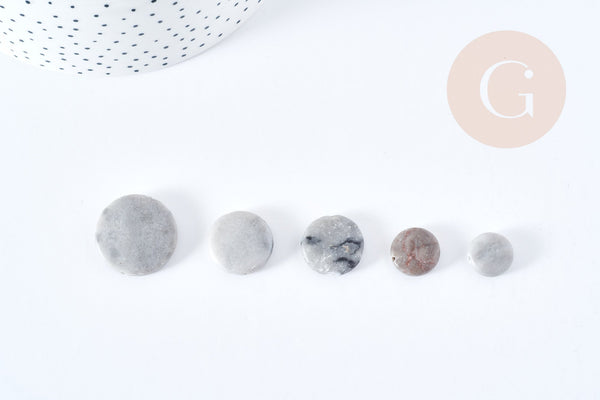 Perles disque jaspe naturel gris marbré 11-22mm, x5 perles (G8646)