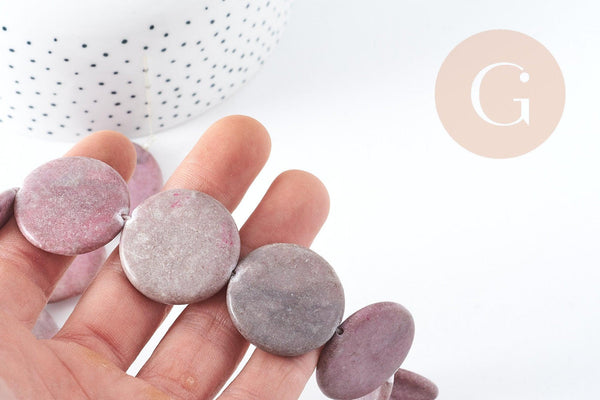 Perles disque jaspe rose naturel 25mm,création boucles et colliers pierre naturelle, x5 (G8276)