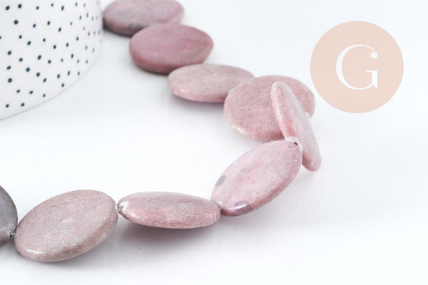 Perles disque jaspe rose naturel 25mm,création boucles et colliers pierre naturelle, x5 (G8276)