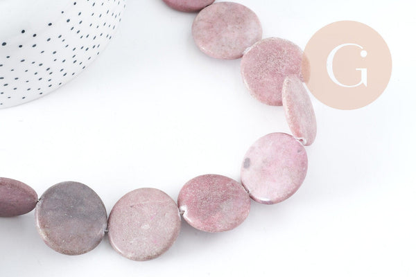 Perles disque jaspe rose naturel 25mm,création boucles et colliers pierre naturelle, x5 (G8276)