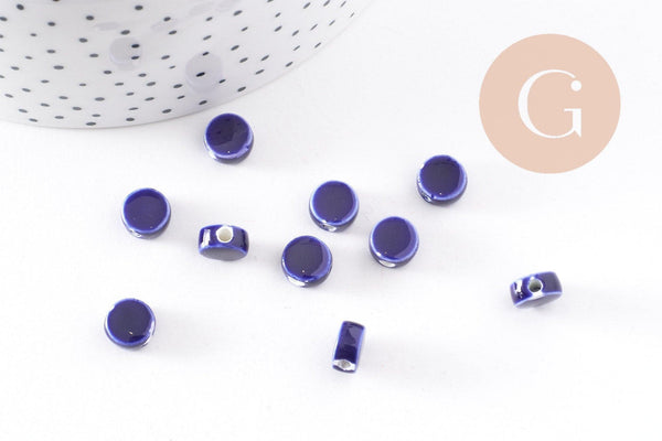 Perles disque porcelaine bleue foncé 13mm, x10 (G1239)